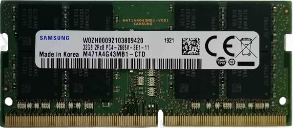 זכרון איכותי למחשב נייד Samsung DDR4 32GB 2666Mhz M471A4G43MB1-CTD